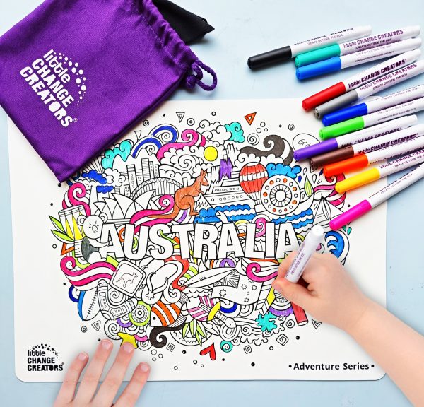 Double-sided Reusable Silicone Colouring Mat featuring Australian animals and Aussie icons