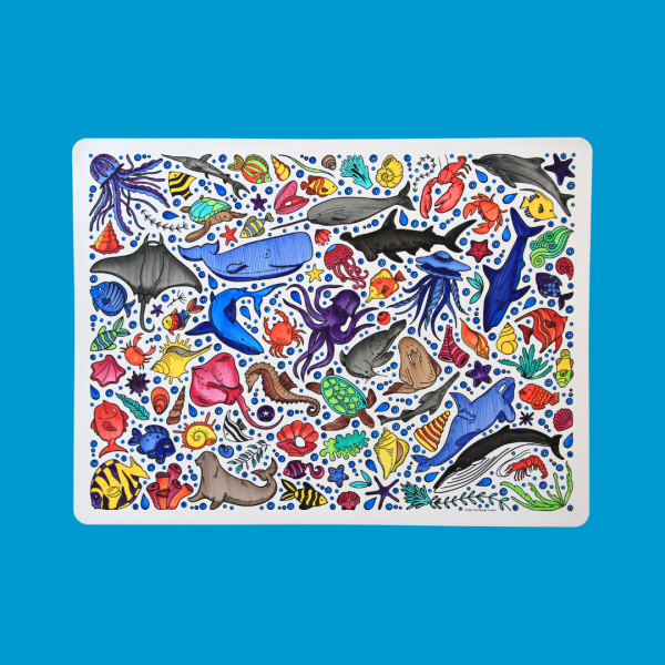 Reusable Silicone Colouring Mat featuring Underwater sea creatures